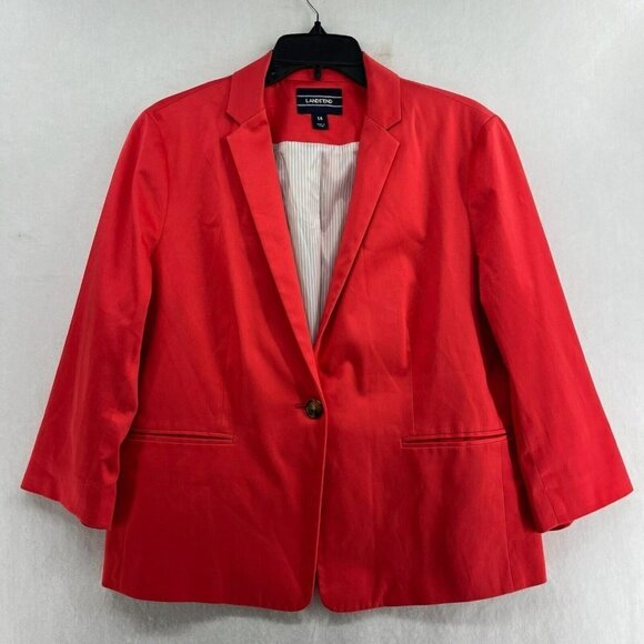 Lands' End Jackets & Blazers - Lands' End Blazer Women's Sz 14 Red One-Button Single-Breasted Striped Lining